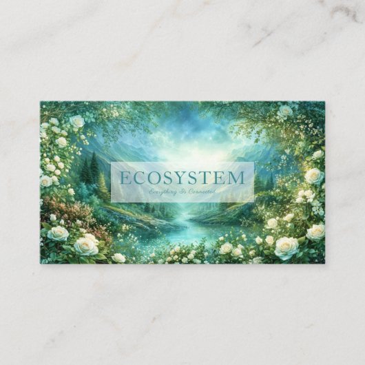 White Rose Floral and Glowing Green River Valley Visitekaartje (Voorkant)