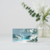 White Rose Floral and Turquoise Coastal Moon Frame Visitekaartje (Staand voorkant)