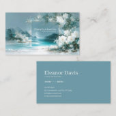 White Rose Floral and Turquoise Coastal Moon Frame Visitekaartje (Voorkant / Achterkant)
