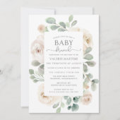 White Rose Floral Baby Brunch Uitnodiging (Voorkant)