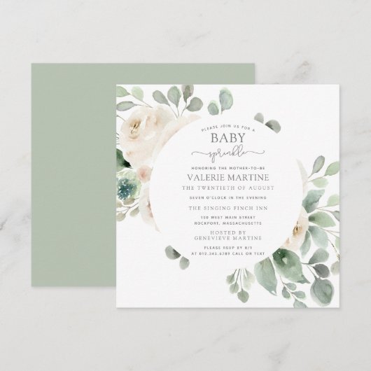 White Rose Floral Baby Sprinkle Kaart (Voorkant / Achterkant)
