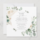 White Rose Floral Baby Sprinkle Kaart (Voorkant)