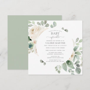 White Rose Floral Baby Sprinkle Kaart