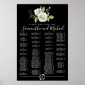 White Rose Floral Black Alfabetical Seat Chart Poster (Voorkant)