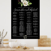 White Rose Floral Black Alfabetical Seat Chart Poster (Keuken)