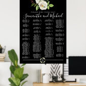 White Rose Floral Black Alfabetical Seat Chart Poster (Thuiskantoor)