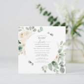 White Rose Floral Botanical Baby shower Kaart (Staand voorkant)