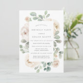 White Rose Floral Botanical Birthday Kaart (Staand voorkant)