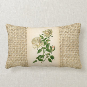 White Rose Floral Botanical Burlap Sack  Kussen