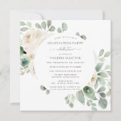 White Rose Floral Botanical Graduparty Kaart (Voorkant)