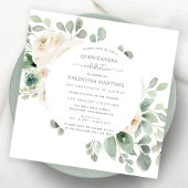 White Rose Floral Botanical Quinceanera Invitation Kaart