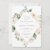 White Rose Floral Botanical Wedding Invitation Kaart (Voorkant)