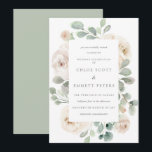 White Rose Floral Botanical Wedding Invitation Kaart<br><div class="desc">Het moderne botanische ontwerp is voorzien van ivoorwitte rozen die in sage groene eucalyptusbladeren zijn genummerd. Je trouwgegevens worden in het midden op een witte rechthoek geplaatst. De duif grijze tekst vult het botanische blad perfect aan om een gesofisticeerd en kisch kleurenpalet te creëer. Deze trouwuitnodiging maakt deel uit van...</div>