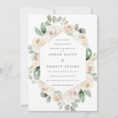 White Rose Floral Botanical Wedding Invitation Kaart (Voorkant)