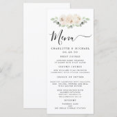 White Rose Floral Botanical Wedding Menu Kaart (Voorkant / Achterkant)