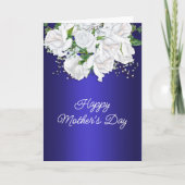 White Rose Floral Bouquet Dark Blue Moederdag Kaart (Voorkant)