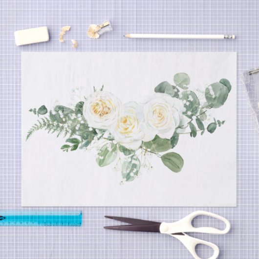 White Rose Floral Bouquet Waterverf Tissuepapier (Craft)
