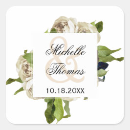 White Rose Floral Bouquet Wedding Vierkante Sticker
