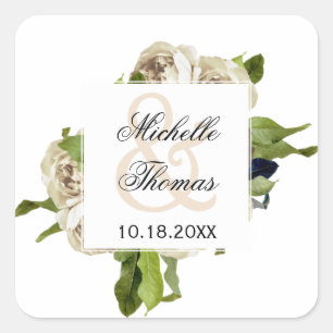 White Rose Floral Bouquet Wedding Vierkante Sticker