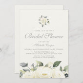 White Rose Floral Bridal Shower Invitation Kaart (Voorkant / Achterkant)