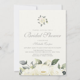 White Rose Floral Bridal Shower Invitation Kaart