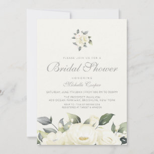 White Rose Floral Bridal Shower Invitation Kaart
