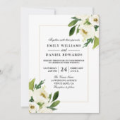 White Rose Floral Cream Wedding Invitation Kaart (Voorkant)
