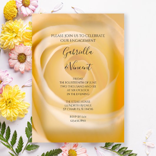 White Rose Floral Engagement Party Kaart