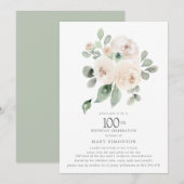 White Rose Floral Eucalyptus 100th Birthday Party Kaart (Voorkant / Achterkant)