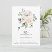 White Rose Floral Eucalyptus 90th Birthday Party Kaart (Staand voorkant)
