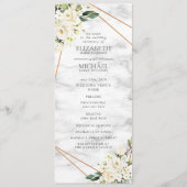 White Rose Floral Geometrisch Marmer Trouwprogramm Programmakaart (Voorkant)