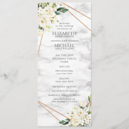 White Rose Floral Geometrisch Marmer Trouwprogramm Programmakaart