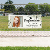 White Rose Floral Gold Glitter Graduation Party Spandoek (Insitu)