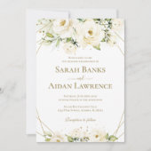 White Rose Floral Gold Lijst Wedding Kaart (Voorkant)