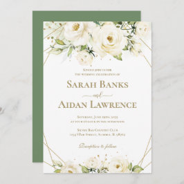 White Rose Floral Gold Lijst Wedding Kaart