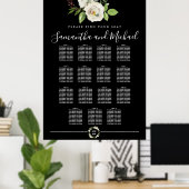 White Rose Floral on Black 15-Table Seating Chart Poster (Thuiskantoor)