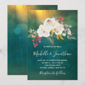White Rose Floral on Green Christelijk Wedding Kaart (Voorkant / Achterkant)