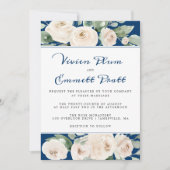 White Rose Floral on Navy Blue Wedding Kaart (Voorkant)