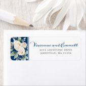 White Rose Floral op Navy Retouradres Etiket (Insitu)