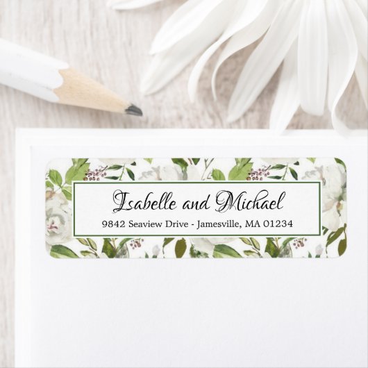 White Rose Floral Return Address Labels (Insitu)