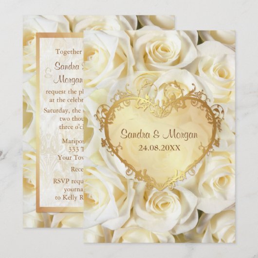 White Rose Floral Wedding Invitation Kaart (Voorkant / Achterkant)