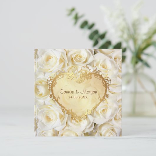 White Rose Floral Wedding Invitation Kaart (Staand voorkant)