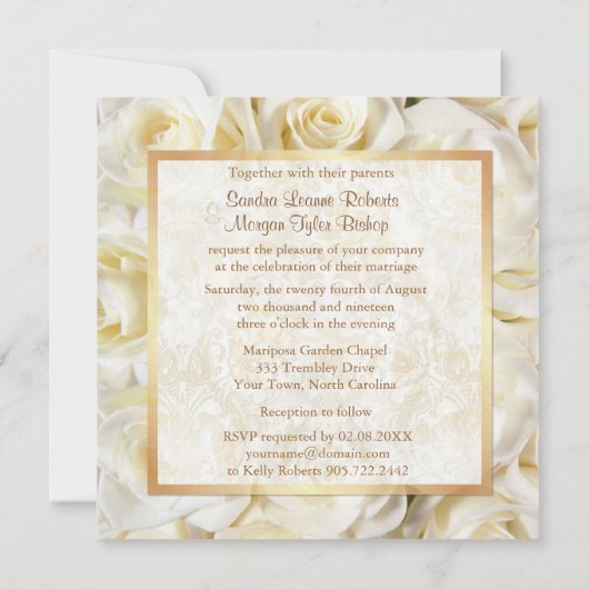 White Rose Floral Wedding Invitation Kaart (Achterkant)