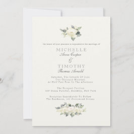 White Rose Floral Wedding Invitation Kaart