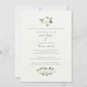 White Rose Floral Wedding Invitation Kaart