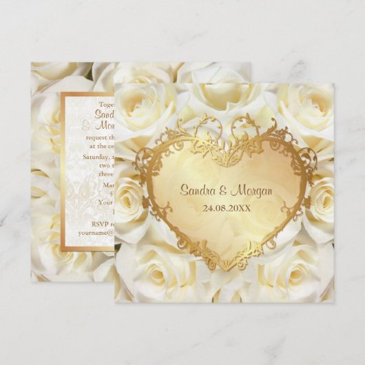 White Rose Floral Wedding Invitation Kaart (Voorkant / Achterkant)