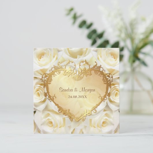 White Rose Floral Wedding Invitation Kaart (Staand voorkant)