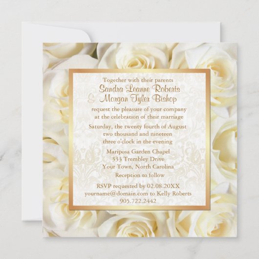 White Rose Floral Wedding Invitation Kaart (Achterkant)