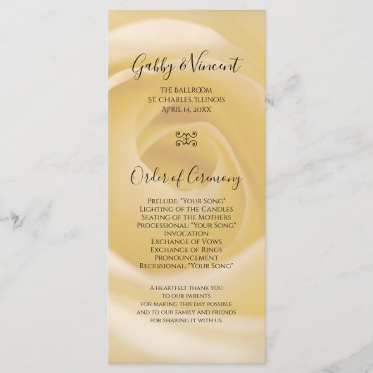 White Rose Floral Wedding Programme Programmakaart (Voorkant)