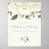 White Rose Floral Wedding Sign Poster (Voorkant)